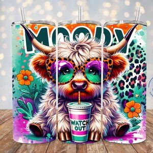 Moody Highland Cow 20oz Tumbler, Cute Cow Skinny Tumbler, For Hot And Cold Drink